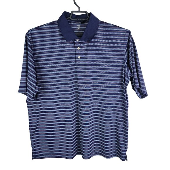 Mens Blue Pink Striped PGA Tour Golf Polo Shirt 1/4 Button Short Sleeve Size XXL - Picture 1 of 8